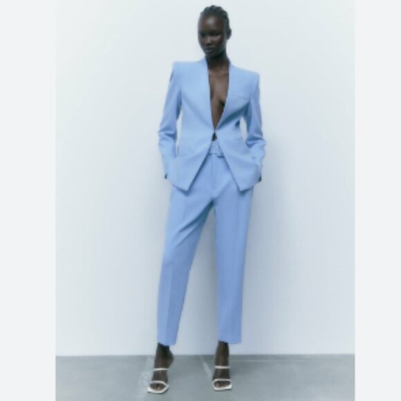 Zara Bloggers Fav Lapelless Fitted Blazer Blue M - Picture 13 of 16